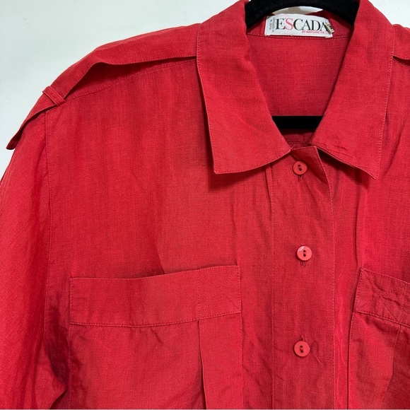 Escada | Vintage Red Safari Linen Top Blouse (Women’s) - Picture 5 of 10